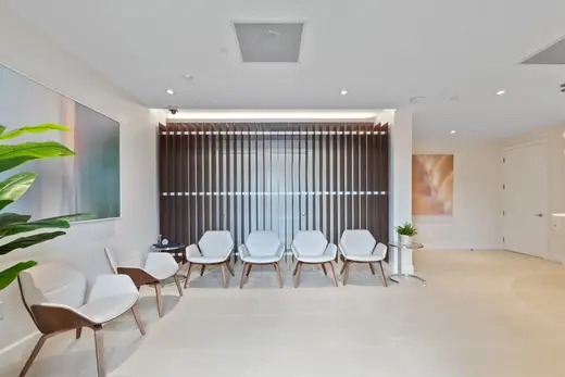 Modern waiting area with sleek chairs at Guardian Recovery - Immersion Residential detox center in Miami.